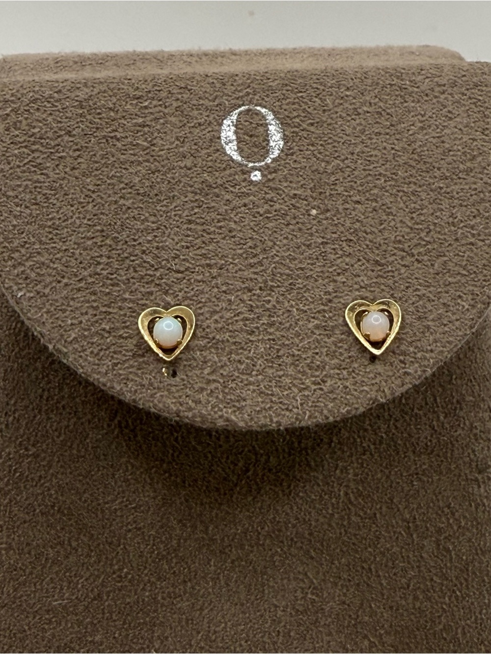 Delicate 14k Gold Heart Stud Earrings with Opal Center